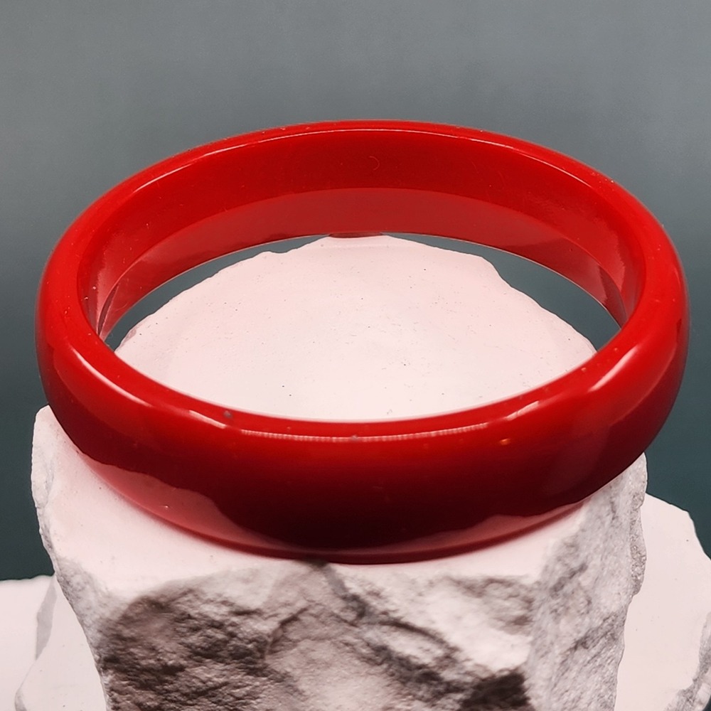 Red Acrylic Wide Domed Bangle Bracelet Retro Chunky Statement Costume Jewelry